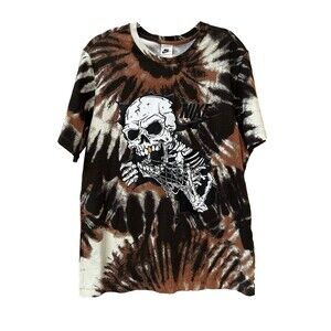 Nike Sportswear Size XL Black Brown Tie Dye Skull Skeleton T Shirt Adult Men’s